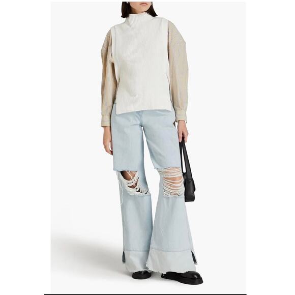 3.1 Phillip Lim Lace Up Cotton Ribbed Knit Vest M Minimalist Quiet Luxury Casual - Picture 5 of 15